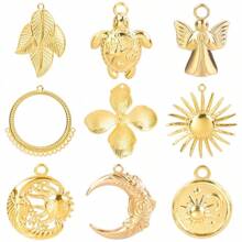 5 pièces Breloques pendentifs en acier inoxydable vintage plaqué or et argent en forme de tortue, de tournesol et de feuille pour la fabrication de bijoux DIY, colliers, bracelets, boucles d'oreilles, décoration de fermeture éclair de sac