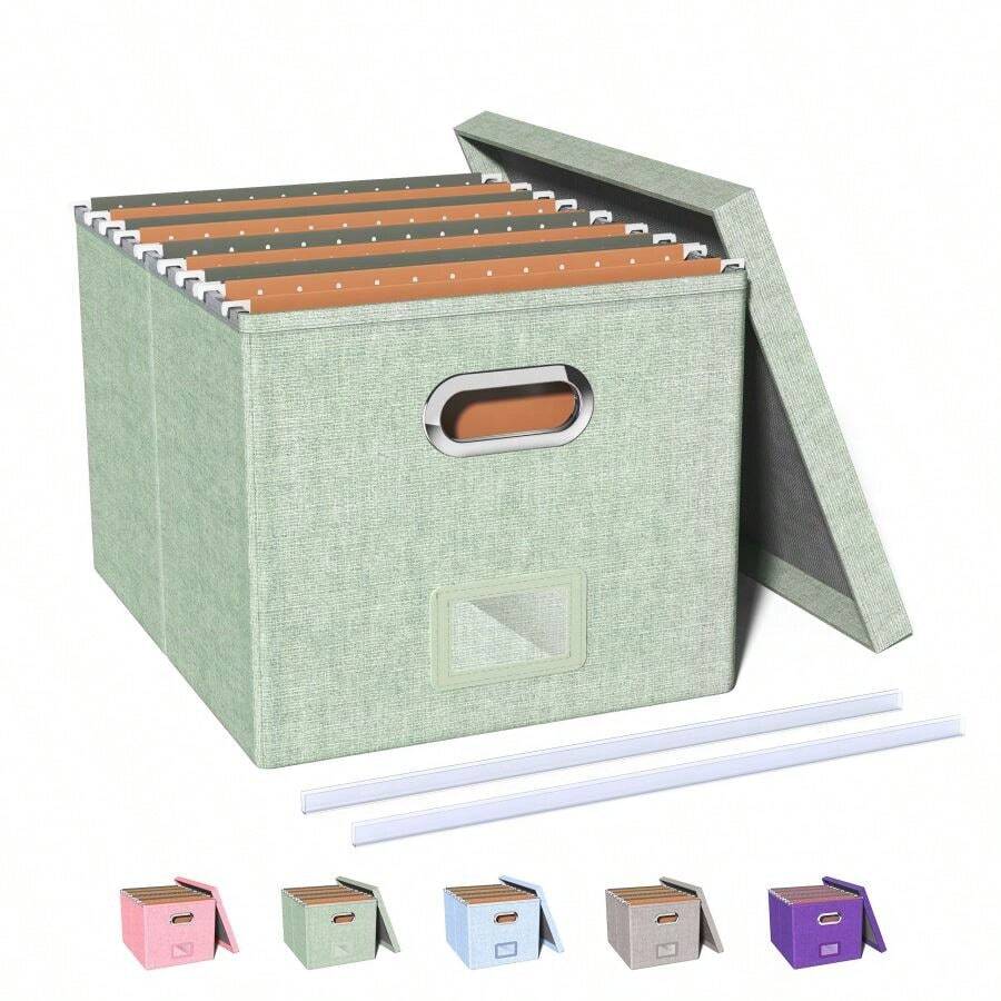 Caja organizadora de archivos, caja de archivos con tapa, caja de archivos para almacenamiento de carpetas de archivo tamaño carta/legal, caja colgante portátil de archivos para oficina/decoración/hogar, 1 paquete, solo caja negra - Verde - Ver 1