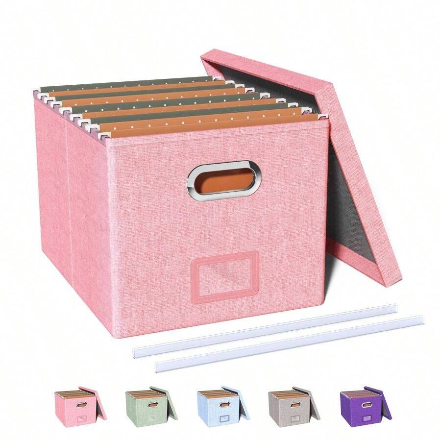 File Organizer Box,Filing Box With Lid,File Box For Letter/Legal File Folder Storage, Portable Hanging File Box For Office/Decor/Home,1 Pack,Black-Box Only - New-pink - View 1