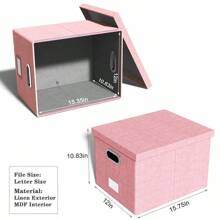 File Organizer Box,Filing Box With Lid,File Box For Letter/Legal File Folder Storage, Portable Hanging File Box For Office/Decor/Home,1 Pack,Black-Box Only - New-pink - View 3