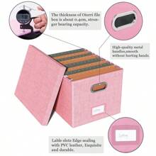 File Organizer Box,Filing Box With Lid,File Box For Letter/Legal File Folder Storage, Portable Hanging File Box For Office/Decor/Home,1 Pack,Black-Box Only - New-pink - View 4