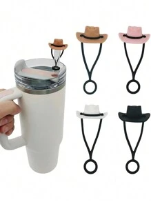 1pc  Cowboy Hat Shaped Silicone Straw Cover, Compatible With 30 Ounce And 40 Ounce Cups, 10mm 0.4 Inch Dustproof And Reusable, Cute Cup Straw Cover Accessory, - Multicolor - View 1