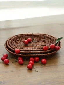 3 件/2 件/1 件手工编织藤条食物托盘、小吃篮、水果篮、面包篮、薯条篮、炸鸡篮、野餐篮、烧烤篮、可重复使用的早餐/饮料盘，用于家庭装饰和整理 - 橢圓型 - 查看 4