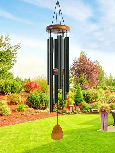 1pc Classic Black Aluminum Tube Wind Chime Pendant With 6 Metal Tubes, Suitable For Patio/Balcony/Entryway/Garden Decoration For Anniversary/Birthday/Thanksgiving/Mother's Day Gift