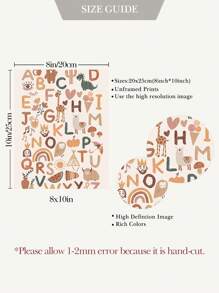 6 PCS Bohemian Canvas Print Alphabet Wall Art Painting Love Poster Rainbow Wall Picture Beige Canvas Painting Sunshine Art Poster Nursery Wall Decor Poster Kids Bedroom Wall Decoration No Frame