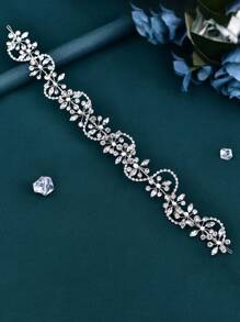 1件简约腰带，热带印花优雅水钻花朵装饰腰链，银色情人节配饰 - 銀色 - 查看 3