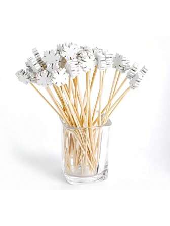 50 件/100 件圣诞水果签，一次性竹签，带雪花、圣诞树、驯鹿、圣诞老人和雪人装饰