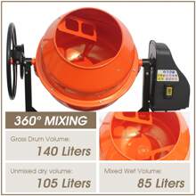 5.0 Cubic Ft Concrete Mixer, 4/5HP 600W Electric Cement Mixer Machine For Stucco With Wheel And Stand,Cement Mixing Tools For Mortar, Stucco And Fodder - Orange - View 6