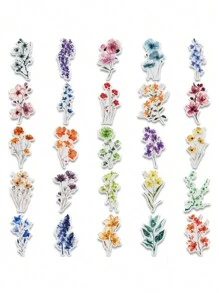 50pcs Ink Flower Cartoon Exquisite PET Stickers DIY Decorative Phone Cases Guitar Notebook Laptop Water Cup Waterproof Stickers,Daisy Stickers,Stickers For Girls,Dried Flower Stickers - Multicolor - View 10