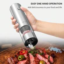 CLITON Electric Salt And Pepper Grinder Set Stainless Steel Spice Grinder Automatic Pepper Mills With Easy-To-Carry Dual Charging Station, White Led Light, And Adjustable Coarseness, Silver - Silver - View 7