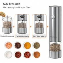 CLITON Electric Salt And Pepper Grinder Set Stainless Steel Spice Grinder Automatic Pepper Mills With Easy-To-Carry Dual Charging Station, White Led Light, And Adjustable Coarseness, Silver - Silver - View 8