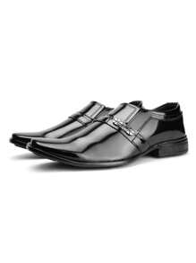 Men's Casual Dress Shoes Modern With Tie Shiny Patent Leather Comfortable Square Toe Soft New Arrival - màu đen - Xem 3