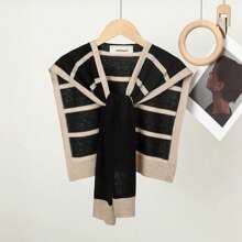 1pc Crochet Knitted Casual Striped Shawl, Suitable For Everyday, Air-Conditioned Home, Outdoor Activities, Camping Etc.