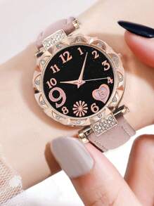 2 pièces Ensemble : 1 pièce montre décontractée pour femmes et 1 pièce ensemble cadeau de portefeuille à plusieurs couches à la mode