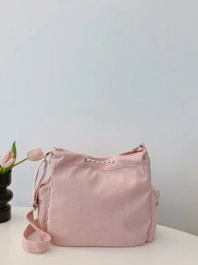 1 pieza Bolso de hombro de pana con bloque de color y decoración de estrella, bolso cruzado de pana de gran capacidad y casual con cremallera, mochila antirrobo para estudiantes, regalo para vacaciones