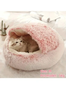 1 Giường Thú Cưng, Giường Sang Trọng Có Mũ Trùm Đầu Cho Mèo, Giường Trong Nhà Thoải Mái Cho Mèo & Chó Nhỏ, ấm áp và ấm cúng, Giường thú cưng hình bánh rán chống lo âu cho thú cưng vừa và nhỏ - Hồng - Xem 2