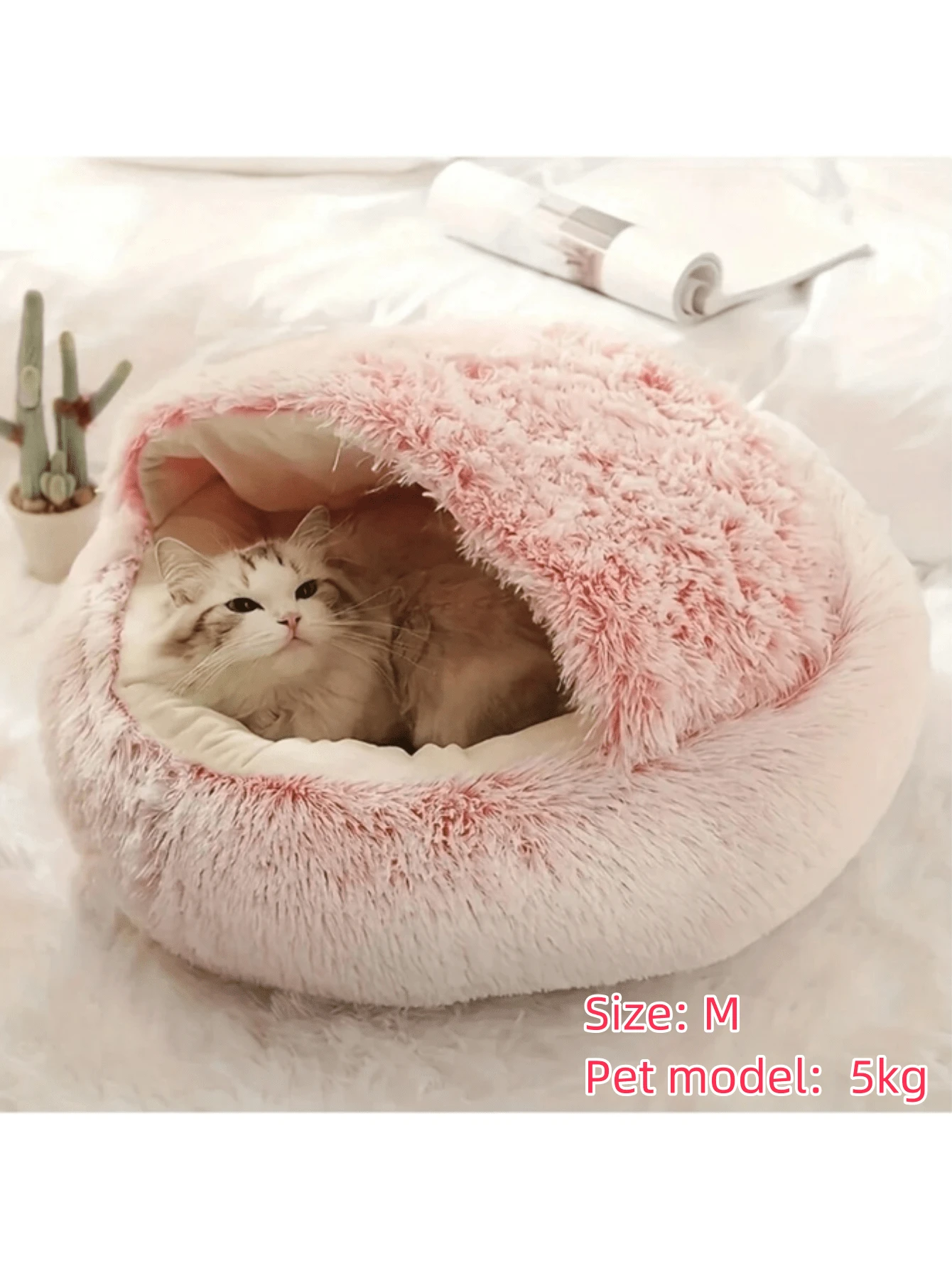 1 Giường Thú Cưng, Giường Sang Trọng Có Mũ Trùm Đầu Cho Mèo, Giường Trong Nhà Thoải Mái Cho Mèo & Chó Nhỏ, ấm áp và ấm cúng, Giường thú cưng hình bánh rán chống lo âu cho thú cưng vừa và nhỏ