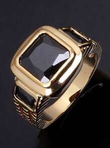 1pc Luxury Green Zirconia Square Ring, Business Fashion Jewelry Gift For Men Wedding Engagement Party