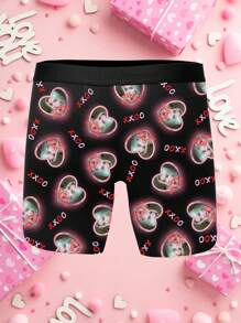 1 pieza, Calzoncillos tipo bóxer con impresión personalizada de foto divertida, ropa interior de hombre, con patrón personalizado de foto de cabeza, de tela elástica y suave, regalo ideal para fiestas, cumpleaños, Día de San Valentín, perro adorable, estilo sencillo, divertido, acogedor, personalizado, único, regalos personalizados para hombres/mujeres, regalo ideal para él, novio, amigos, para bodas, fiestas, aniversarios, cumpleaños
