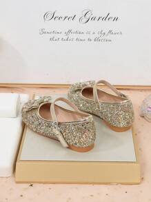 Girls' Shiny Sequin Bow Party Wedding Dancing Flat Shoes - Gold - View 6
