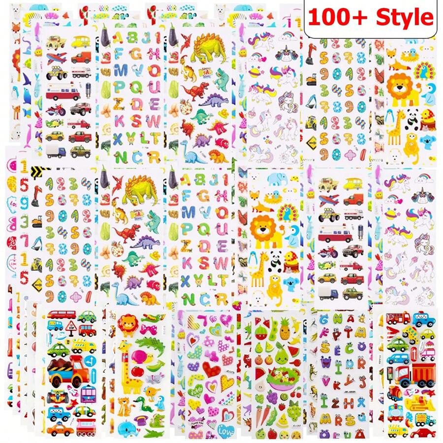 100+ Style Random Ship 6pcs Cartoon Bubble Stickers Children Daily Decoration Stickers Waterproof Creative Graffiti Stickers Puzzle Sticker Toys Gift For Kids - Multicolor - View 1