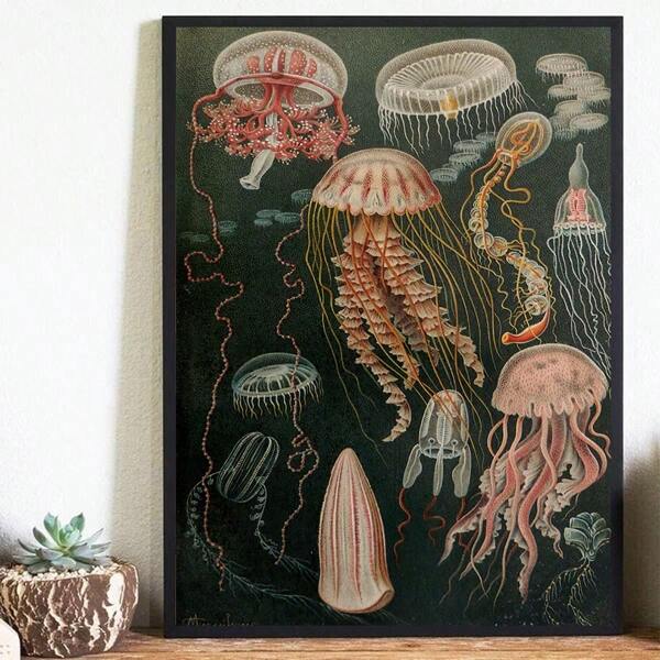 1pc Vintage Illustration Of Different Jellyfish Canvas Posters And Prints,Modern Art Aesthetics Wall Painting For Bathroom Bedroom Office Living Room Wall Decor Home Decoration,No Frame,Wall Art Gifts Birthday Graduation