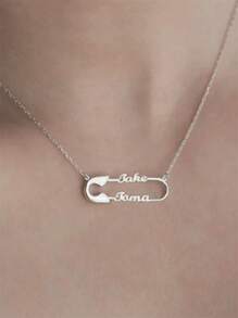 สร้อยคอพร้อมจี้คลิปหนีบกระดาษสลักชื่อตามสั่ง, สร้อยคอโซ่สีเงิน/ทองสลักชื่อส่วนตัว, สร้อยคอพร้อมจี้สลักชื่อได้ 1-2 ชื่อ, เครื่องประดับสแตนเลสแฟชั่น, ของขวัญคู่รัก, ของขวัญวันเกิด/วันครบรอบ - สีเงิน - ดู 10