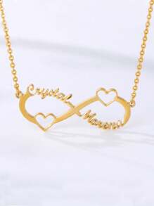 Customized Unisex Infinity Symbol Necklace With Couple's Names, Stainless Steel Material, Personalized Heart-Shaped Necklace With Silver/Gold Chain, Couple's Customized Jewelry, Fashionable Autumn Accessory, Jewelry & Watches, Customized Text Necklace, Charming New Year Gift - Gold - View 3