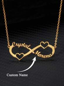 Customized Unisex Infinity Symbol Necklace With Couple's Names, Stainless Steel Material, Personalized Heart-Shaped Necklace With Silver/Gold Chain, Couple's Customized Jewelry, Fashionable Autumn Accessory, Jewelry & Watches, Customized Text Necklace, Charming New Year Gift - Gold - View 2