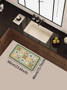 1pc Premium Diatomite Kitchen Floor Mat With Color Block Pattern, Luxurious Green, Cushioned Anti-Fatigue, Waterproof Slip-Resistant, Customizable Size For Kitchen, Bathroom, Entryway, Laundry Room, Living Room - Multicolor - View 19