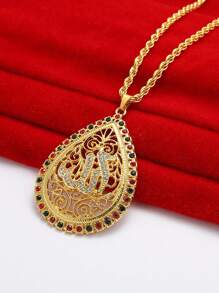 1 Pc Vintage Gold Color Hollow Pattern Water Droplets Women Necklace Anniversary Party Jewelry Accessories Fashion Rhinestones Zirconia Necklace For Women