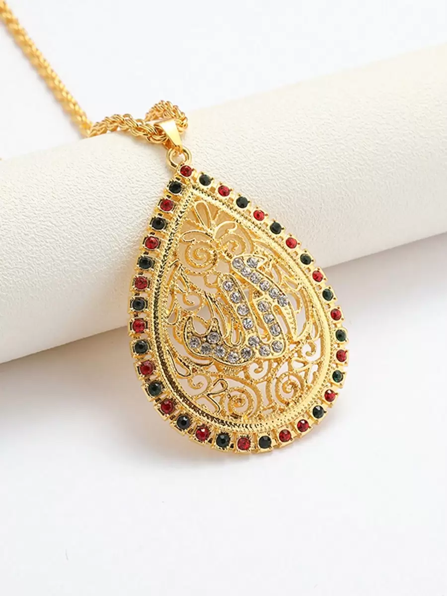 1 Pc Vintage Gold Color Hollow Pattern Water Droplets Women Necklace Anniversary Party Jewelry Accessories Fashion Rhinestones Zirconia Necklace For Women