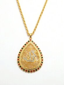 1 Pc Vintage Gold Color Hollow Pattern Water Droplets Women Necklace Anniversary Party Jewelry Accessories Fashion Rhinestones Zirconia Necklace For Women