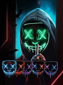 Halloween Party Mask, Glow-In-The-Dark Scary Face Design Party Mask, For Costume Role Play, Battery Not Included (Requires AAA Batteries) - Multicolor - View 4
