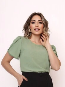 Smile Fashion blusa feminina manga curta tecido duna