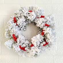 1pc Flocked Flower Christmas Wreath Candle Holder Desktop Mini Candle Wreath Decoration,Christmas Gift