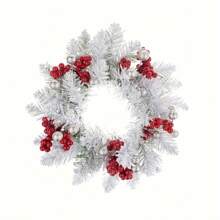 1pc Flocked Flower Christmas Wreath Candle Holder Desktop Mini Candle Wreath Decoration,Christmas Gift