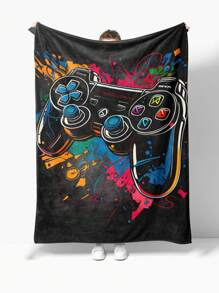 1 pieza Manta de franela con diseño de máquina de juegos de dibujos animados para el hogar, decoración de habitación, picnic, viaje - Manta suave y acogedora, manta de otoño, regalo para familiares y amigos - Multicolor - Ver 1