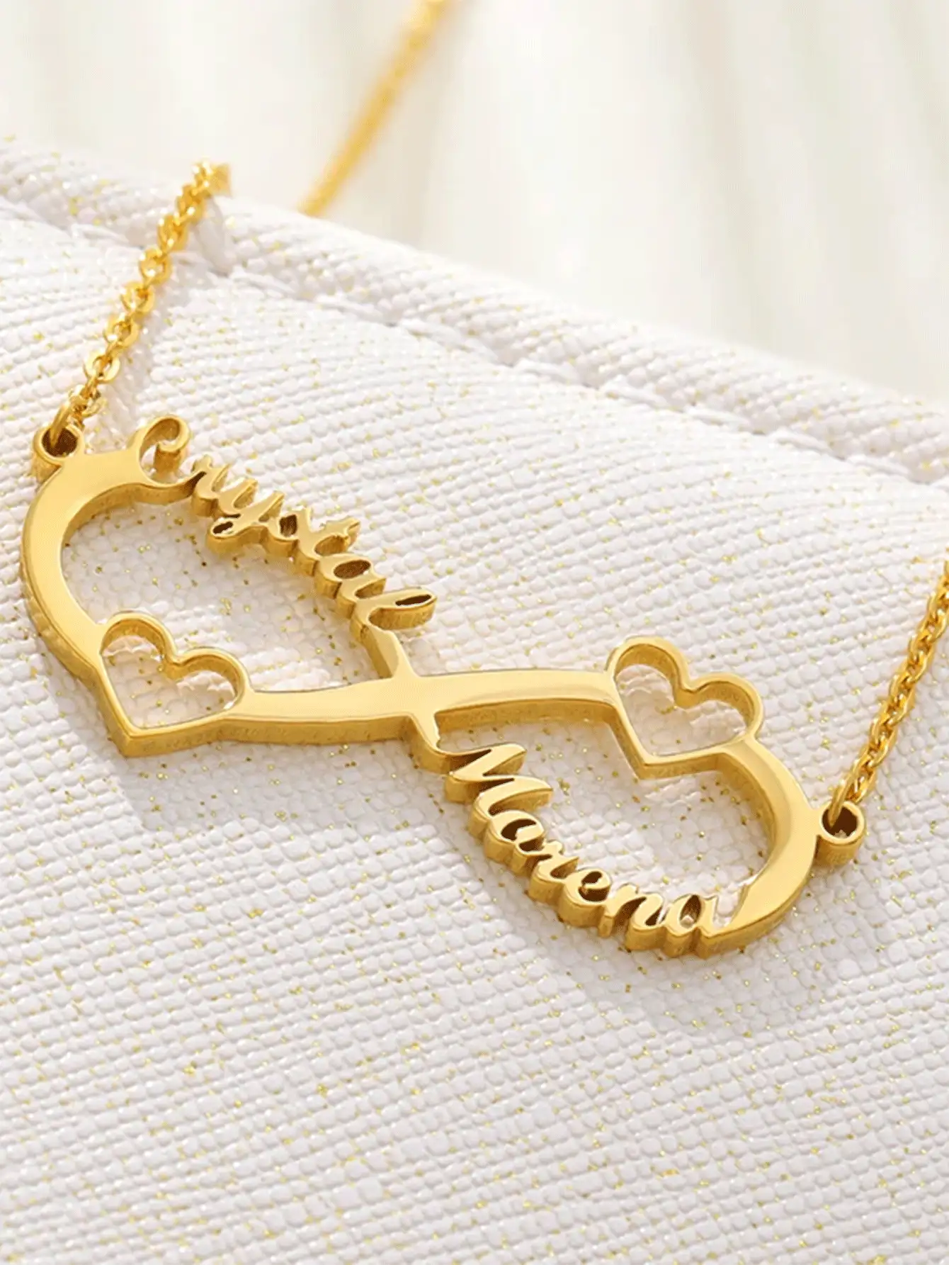 Customized Unisex Infinity Symbol Necklace With Couple's Names, Stainless Steel Material, Personalized Heart-Shaped Necklace With Silver/Gold Chain, Couple's Customized Jewelry, Fashionable Autumn Accessory, Jewelry & Watches, Customized Text Necklace, Charming New Year Gift - Gold - View 9