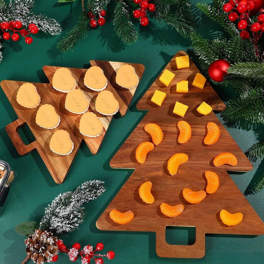 Tabla de cortar de pan con forma de árbol de Navidad de madera, bandeja para hornear y pastelería, adecuada para decoración navideña de cocina, decoraciones navideñas, regalos de Navidad, suministros para fiestas navideñas - Marrón - Ver 1