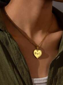 1 件 DIY 定制双层焊接女士名字项链，不锈钢个性化心形吊坠，粗费加罗链，可定制名字简约日常风格，钥匙扣，产品包括礼盒，情人节礼物，生日礼物，母亲节礼物，日常礼物 - 金色 - 查看 2