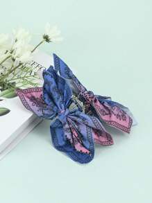 1pc Paisley Flower Bow Hair Clip, Oversized Boho Claw Fabric Hair Clip Hair Clips Hair Jaw Clip Hair Clamps Hair Clutch Hair Claw Clip, Claw Clip Fall Winter Hair Accessories For Women For Vacation Outfits Woman Summer, Holiday, Travel - Multicolor - View 3