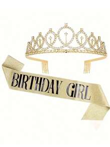 "Birthday Girl" Sash & Rhinestone Tiara Set Sinh Nhật Sash Và Tiara Cho Bé Gái Bộ Trang Trí Sinh Nhật Băng Đô Đính Đá Rhinestone Cho Bé Gái Phụ Kiện Tóc Pha Lê Lấp Lánh Cho Tiệc Sinh Nhật Đồ Trang Trí Cho Gia Đình Quà Tặng - Nhiều màu - Xem 16