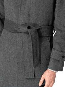 Cappotto Lungo Doppiopetto da Uomo Con Cintura, Nuovo Arrivo Autunno/Inverno, Cappotto Lungo in Lana di Media Lunghezza - Grigio Scuro - Visualizzare 4