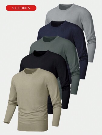 Boyfriend Style Men's Casual Sports Outdoor Fitness Quick-Dry Long-Sleeved Shirts 5 Pieces Set