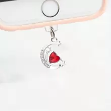 Rhinestone Moon & Heart Shaped Alloy Dustproof Plug Decoration For Mobile Phone Charging Port Dust Plug