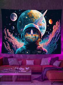 1 tấm thảm huỳnh quang vũ trụ phi hành gia, thảm phản ứng với đèn đen UV, thảm phông nền tiệc phát sáng trong bóng tối cho phòng ngủ, nghệ thuật treo tường phòng khách, trang trí phòng, trang trí nhà cửa, đồ dùng trong phòng, nghệ thuật treo tường, cờ cho phòng, thảm, thảm treo tường - Xám - Xem 4