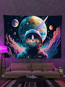 1 tấm thảm huỳnh quang vũ trụ phi hành gia, thảm phản ứng với đèn đen UV, thảm phông nền tiệc phát sáng trong bóng tối cho phòng ngủ, nghệ thuật treo tường phòng khách, trang trí phòng, trang trí nhà cửa, đồ dùng trong phòng, nghệ thuật treo tường, cờ cho phòng, thảm, thảm treo tường - Xám - Xem 3