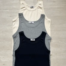 Kit 3 Regatas Femininas Malha Algodão Canelada Ribana Verão Cores Sortidas - Multicolorido - Visão 7