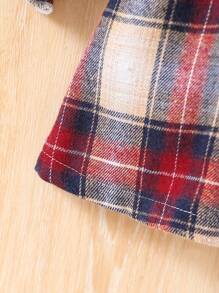 Baby Girl Fashion Plaid Woven Fabric Spliced Velvet Ruffle Collar Bow Decoration Concealed Zipper Back Long Sleeve Dress With Hat